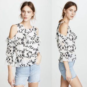 Joie Carlyton Floral 100% Silk Cold-Shoulder Top
